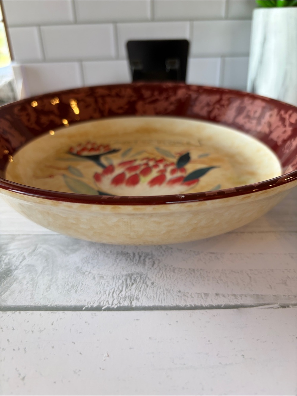 Certified International Pasta Bowl in Cream and Burgundy
